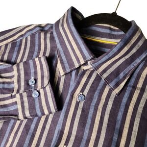 Robert Talbott Classic Linen Stripe Long Sleeve Button Down‎ Shirt Men's Size L